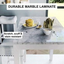 Nathan James Viktor 3 Piece Dining Set, Heigh Kitchen Counter Pub Or Breakfast Table With Marble Top And Fabric Wood Base Seat, Light Gray/White -Songmics Furniture Shop 51OmgHRepsL