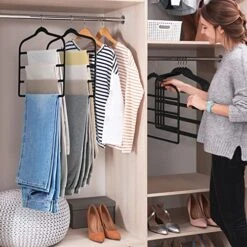 Pants Space Saving Hangers, HOMEBROS 5 Packs 360° Swivel Pants Multi-Layer Hangers Non-Slip Plastic Rubber Coated Pants Rack Closet Organizer For Leggings Jeans Trousers Slacks Ties Scarves Towels -Songmics Furniture Shop 51On47QrZIL