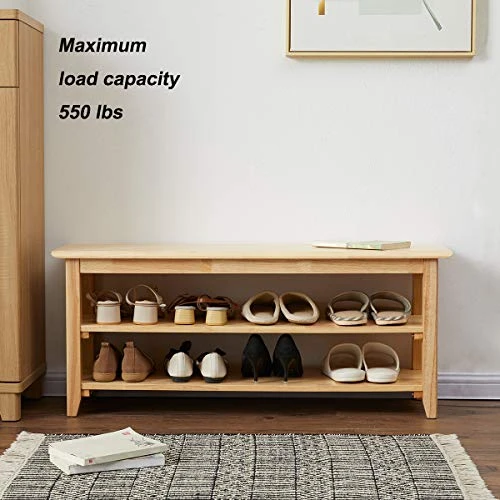ACRO Storage Bench Wooden Shoe Bench Simple Style Wood Entryway Bench Shoe Rack (Natural,39.4") 2 ACRO Storage Bench Wooden Shoe Bench Simple Style Wood Entryway Bench Shoe Rack (Natural,39.4") - Image 2