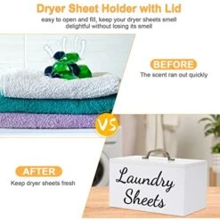 Welltop Dryer Sheet Holder, Dryer Sheet Dispenser With Lid For Laundry Room Organization, Farmhouse Laundry Dryer Sheets Holder For Laundry Decor, Wooden Fabric Softener Dispenser Laundry Container -Songmics Furniture Shop 51Op3Fj2gML