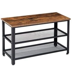 YMYNY Shoe Bench, 3-Tier Shoe Rack With Mesh Shelves, 28.7'' Long Shoe Storage Shelf With Seat For Entryway, Hallway, Mudroom, Bedroom, Closet, Bedroom Rustic Brown, UHTMJ004H