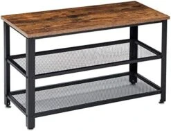 YMYNY Shoe Bench, 3-Tier Shoe Rack With Mesh Shelves, 28.7'' Long Shoe Storage Shelf With Seat For Entryway, Hallway, Mudroom, Bedroom, Closet, Bedroom Rustic Brown, UHTMJ004H -Songmics Furniture Shop 51OqPGLCFaL. AC