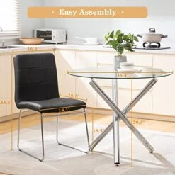 SICOTAS Dinner Table Set For 4 - Round Glass Kitchen Table With 4 Chairs, Modern Dining Table Set With Metal Legs, 5 Piece Dinning Room Table Set For Apartment Kitchen, Dining Room, Black -Songmics Furniture Shop 51OrLm8jPML