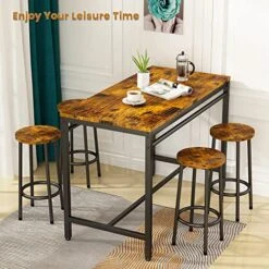 AWQM Bar Table Set, Dining Table Set For 4, High Top Kitchen Table And Chairs For 4, Rectangle Bar Table With 4 Round Stools For Breakfast Nook, Kitchen, Dining Room, Restaurant - Rustic Brown 11 AWQM Bar Table Set, Dining Table Set For 4, High Top Kitchen Table And Chairs For 4, Rectangle Bar Table With 4 Round Stools For Breakfast Nook, Kitchen, Dining Room, Restaurant - Rustic Brown -Songmics Furniture Shop 51OzwAsQsTL