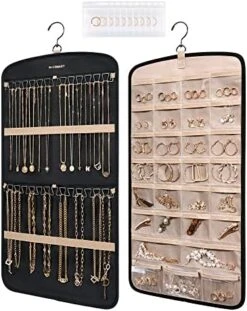 BAGSMART Hanging Jewelry Organizer, Necklace Holder Anti-tangle Earrings Rings Hanger With 20 Jewelry Bags Travel Storage Roll With Pockets Hang On Closet, Wall, Door,1 Piece, Large, Black -Songmics Furniture Shop 51P PsZziL. AC