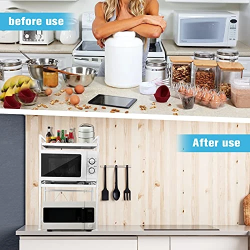 ABCOOL 3-Tier Retractable Kitchen Baker Microwave Oven Rack, Expandable And Height Adjustable Carbon Steel Shelf Counter Countertop With 3 Clip Hooks, Electric Oven Holder 2 ABCOOL 3-Tier Retractable Kitchen Baker Microwave Oven Rack, Expandable And Height Adjustable Carbon Steel Shelf Counter Countertop With 3 Clip Hooks, Electric Oven Holder - Image 2