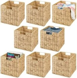 MDesign Natural Woven Hyacinth Cube Organizer Basket With Handles, Storage For Bathroom, Laundry Room Shelf Or Nursery - Perfect For Cubby Storage Units - Hold Blankets And Books - 6 Pack, Natural/Tan 15 MDesign Natural Woven Hyacinth Cube Organizer Basket With Handles, Storage For Bathroom, Laundry Room Shelf Or Nursery - Perfect For Cubby Storage Units - Hold Blankets And Books - 6 Pack, Natural/Tan -Songmics Furniture Shop 51P473WbB5L. AC