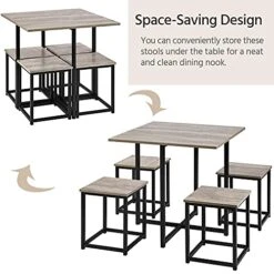Yaheetech 5-Piece Dining Table Set - Industrial Kitchen Table & Chairs Sets For 4 - Compact Table With 4 Stools & Space-Saving Design For Apartment, Small Space, Breakfast Nook, Gray 11 Yaheetech 5-Piece Dining Table Set - Industrial Kitchen Table & Chairs Sets For 4 - Compact Table With 4 Stools & Space-Saving Design For Apartment, Small Space, Breakfast Nook, Gray -Songmics Furniture Shop 51P60JOg7ML