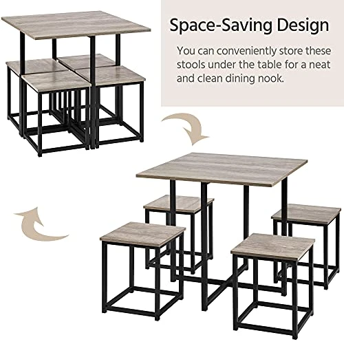 Yaheetech 5-Piece Dining Table Set - Industrial Kitchen Table & Chairs Sets For 4 - Compact Table With 4 Stools & Space-Saving Design For Apartment, Small Space, Breakfast Nook, Gray 3 Yaheetech 5-Piece Dining Table Set - Industrial Kitchen Table & Chairs Sets For 4 - Compact Table With 4 Stools & Space-Saving Design For Apartment, Small Space, Breakfast Nook, Gray - Image 3