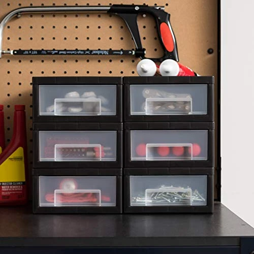 IRIS USA Small Desktop Stacking Drawer, 6-Pack, Sliding Plastic Drawer Storage Container For Stationery Art Craft Supplies Fabric Tools Kitchen Pantry Office And Garage Organization, Black 2 IRIS USA Small Desktop Stacking Drawer, 6-Pack, Sliding Plastic Drawer Storage Container For Stationery Art Craft Supplies Fabric Tools Kitchen Pantry Office And Garage Organization, Black - Image 2