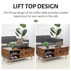 Coffee Table With Storage, Rustic Coffee Table, Wood Lift Top Coffee Table With Charging Station Sofa Table With Metal Frame And And Adjustable Feet, Large Storage Space, Easy Assembly, Rustic Brown -Songmics Furniture Shop 51PDiQH4tLL
