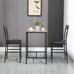 HOMCOM 3 Piece Bar Table And Chairs Set, Dining Table Set With PU Padded Stools And Steel Frame For Kitchen, Small Spaces, Brown -Songmics Furniture Shop 51PDsTAOp1L