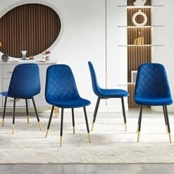 NORDICANA Velvet Dining Chairs Kitchen Solid Color Chair Upholstered Side Stools With Backrest Metal Legs Set Of 4, Navy Blue 29 NORDICANA Velvet Dining Chairs Kitchen Solid Color Chair Upholstered Side Stools With Backrest Metal Legs Set Of 4, Navy Blue -Songmics Furniture Shop 51PG lFKGiL. AC 1