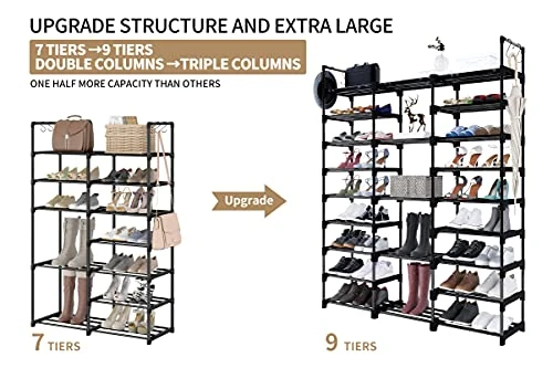 WOWLIVE 9 Tiers Large Shoe Rack Shoe Storage Shoe Organizer 50-55 Pairs Shoe Tower Unit Shelf Durable Metal Pipes With Plastic Connectors Stackable Shoe Cabinet Black(SSS3B9) 2 WOWLIVE 9 Tiers Large Shoe Rack Shoe Storage Shoe Organizer 50-55 Pairs Shoe Tower Unit Shelf Durable Metal Pipes With Plastic Connectors Stackable Shoe Cabinet Black(SSS3B9) - Image 2