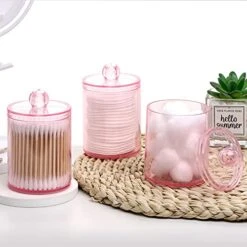 Tbestmax 3 Pack Cotton Swab Ball Pad Holder, 10 Oz Qtip Apothecary Jar Pink Makeup Organizer, Bathroom Containers Dispenser -Songmics Furniture Shop 51PLHTlS1fS