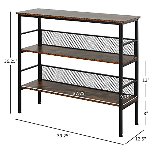 HOMCOM 3-Tier Console Table Industrial Style Storage Metal Wooden Shelf With A Robust Multi-Functional Design & Adjustable Feet, Black 3 HOMCOM 3-Tier Console Table Industrial Style Storage Metal Wooden Shelf With A Robust Multi-Functional Design & Adjustable Feet, Black - Image 3