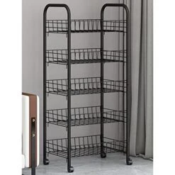 Free Standing Kitchen Storage Shelf Rack Kitchen Multi-layer Storage Rack Floor-to-ceiling Movable Trolley Storage Rack Vegetable Basket Home Dormitory Storage Rack Car Kitchen Bakers Rack Microwave O -Songmics Furniture Shop 51POchL3YCL