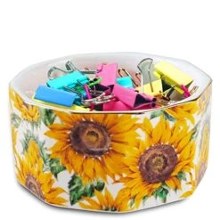 HOMSUN Paper Clip Holder Ceramic Paper Clip Holders Paperclips Holder Dispenser Cute Floral Paper Clip Organizer For Desk Binder Clip Holder Bobby Pin And Hair Clip Holder Gift For Office Sunflowers