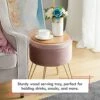 Ornavo Home Modern Round Velvet Storage Ottoman Foot Rest Vanity Stool/Seat With Gold Metal Legs & Tray Top Coffee Table - Blush