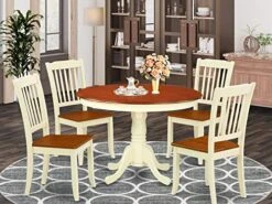 East West Furniture HLDA5-BMK-W 5PC Round 42 Inch Table And 4 Vertical Slatted Chairs