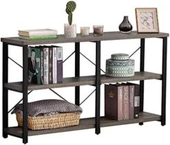 GRELO HOME Foyer Tables For Entryway, Rustic Narrow Console Table For Living Room, 3-Tier Industrial Sofa Table, 39 Inch Gray Oak -Songmics Furniture Shop 51PSlzFkWlL. AC
