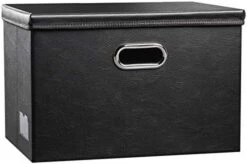 PRANDOM Large Collapsible Storage Bin With Lid [1-Pack] Leather Fabric Foldable Storage Box Organizer Containes Basket Cube With Cover For Home Bedroom Closet Office Nursery Black (17.7x11.8x11.8) -Songmics Furniture Shop 51PalK5sUjL. AC