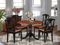East West Furniture DLKE3-BCH-LC 3 Piece Modern Dining Table Set Contains A Round Wooden Table With Dropleaf And 2 Faux Leather Kitchen Dining Chairs, 42x42 Inch, Black & Cherry -Songmics Furniture Shop 51PbbCFqw5L. AC