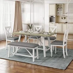Harper & Bright Designs 7-Piece Wooden Dining Table Set, Extendable Dining Table With 12” Leaf & 2 Drawers,Dining Table With 6 Chairs, Mutifunctional Kitchen Table And Chairs For 6,Brown + White -Songmics Furniture Shop 51Pdt3UKuHL. AC