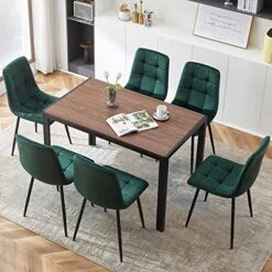 NORDICANA 5-Piece Dining Table Set, 47 In Modern Walnut Color Rectangle Kitchen Table & 4 Navy Blue Velvet Upholstery Side Chairs, Solid Metal Legs, Dining Room Set For 4 -Songmics Furniture Shop 51PduLFCTL. AC