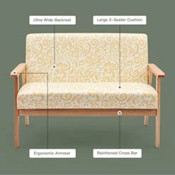 POWERSTONE Modern Upholstered Loveseat, Fabric Loveseat Sofa Couch Wooden 2-Seat Armchair For Home And Office (Yellow, Loveseat) -Songmics Furniture Shop 51PfnQaHt0L