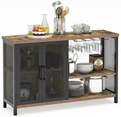 WiberWi Buffet Cabinet Coffee Bar Table Storage Cabinet, Farmhouse Buffet Station Sideboard With Liquor And Glasses Rack, Credenza Cupboard For Kitchen Dining Living Room, Rustic Brown -Songmics Furniture Shop 51PhP1dZAPL. AC
