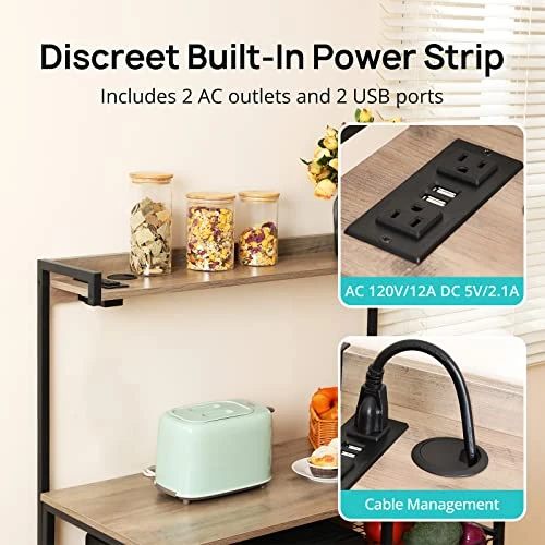 Evajoy Baker’s Rack With Power Outlet, 6-Tier Kitchen Storage Rack, Coffee Bar With Storage Basket, Microwave Oven Stand With 6 S-Hooks, Table Organizer With Top Shelf, For Spices, Pots, Pans 2 Evajoy Baker’s Rack With Power Outlet, 6-Tier Kitchen Storage Rack, Coffee Bar With Storage Basket, Microwave Oven Stand With 6 S-Hooks, Table Organizer With Top Shelf, For Spices, Pots, Pans - Image 2