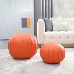 C COMFORTLAND Unstuffed Faux Leather Ottoman Pouf, Round Foot Rest Poof Ottomans, Floor Foot Stool Poufs, Bean Bag Chair Cover With Storage For Living Room, Bedroom, Or Wedding Gifts Orange 18 C COMFORTLAND Unstuffed Faux Leather Ottoman Pouf, Round Foot Rest Poof Ottomans, Floor Foot Stool Poufs, Bean Bag Chair Cover With Storage For Living Room, Bedroom, Or Wedding Gifts Orange -Songmics Furniture Shop 51PkCS5SY7L