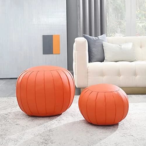 C COMFORTLAND Unstuffed Faux Leather Ottoman Pouf, Round Foot Rest Poof Ottomans, Floor Foot Stool Poufs, Bean Bag Chair Cover With Storage For Living Room, Bedroom, Or Wedding Gifts Orange 4 C COMFORTLAND Unstuffed Faux Leather Ottoman Pouf, Round Foot Rest Poof Ottomans, Floor Foot Stool Poufs, Bean Bag Chair Cover With Storage For Living Room, Bedroom, Or Wedding Gifts Orange - Image 4
