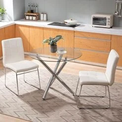 Round Glass Dining Table For 2 To 4 Person - 35.4" Inch Kitchen Dining Room Table With Tempered Glass Top, Sturdy Chrome Legs, Modern Circle Leisure Table For Dinner Apartment Small Spaces 29 Round Glass Dining Table For 2 To 4 Person - 35.4" Inch Kitchen Dining Room Table With Tempered Glass Top, Sturdy Chrome Legs, Modern Circle Leisure Table For Dinner Apartment Small Spaces -Songmics Furniture Shop 51PpuBfGFzL. AC 1