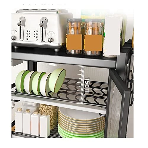 LUCBEI Microwave Oven Rack Kitchen Microwave Storage Rack, Countertop, Double Layer Dustproof Oven Rack, Multifunctional Household Drain Bowl And Dish Storage Rack Kitchen Storage Rack 4 LUCBEI Microwave Oven Rack Kitchen Microwave Storage Rack, Countertop, Double Layer Dustproof Oven Rack, Multifunctional Household Drain Bowl And Dish Storage Rack Kitchen Storage Rack - Image 4