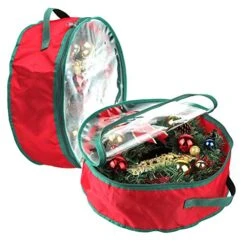 TITA-DONG 2Pcs 20 Inch Christmas Wreath Storage Bag,Portable Artificial Wreaths Organizer Container With Dual Zippered Transparent Window & Handles For Christmas Holiday Ornament Wreath Storage
