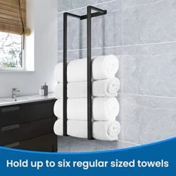 WOSOMOK Vertical Towel Racks For Bathroom Wall Mounted, 28.3 Inch SUS304 Stainless Steel Towel Storage Rack, Matte Black Hand Towel Holder For Small Bathroom Wall Maximum 6 Towels -Songmics Furniture Shop 51PxHcvmLxL
