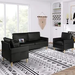 AILEEKISS Mid-Century Sectional Sofa Sets 3 Pieces Faux Leather Loveseat Couches With 2 USB Living Room Furniture Accent Arm Chairs For Small Space, Apartment, Office (1-Seater+1-Seater+3-Seater) -Songmics Furniture Shop 51Q1T1nbjBL
