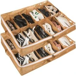 Surblue Under Bed Shoe Storage Organizer Underbed Shoes Closet Storage Solution 2 Metal Zippers And 3 Handles With Clear Cover For Men's And Women's Shoes Fits 24 Pairs Of Shoes， Set Of 2, Grey -Songmics Furniture Shop 51Q3lyo uTL. AC