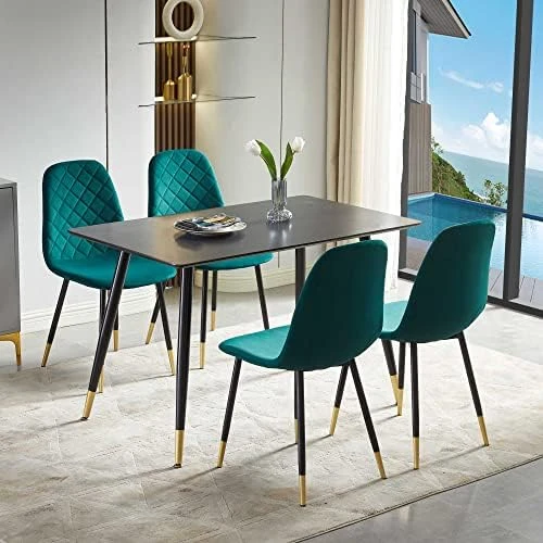 NORDICANA Velvet Dining Chairs Kitchen Solid Color Chair Upholstered Side Stools With Backrest Metal Legs Set Of 4, Navy Blue 14 NORDICANA Velvet Dining Chairs Kitchen Solid Color Chair Upholstered Side Stools With Backrest Metal Legs Set Of 4, Navy Blue - Image 14