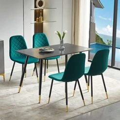 NORDICANA 5-Piece Dining Table Set, 47 In Modern Rectangle Kitchen Table & 4 Grey Velvet Upholstery Side Chairs, Solid Metal Legs, Dining Room Set For 4 -Songmics Furniture Shop 51Q8pOS0UjL. AC