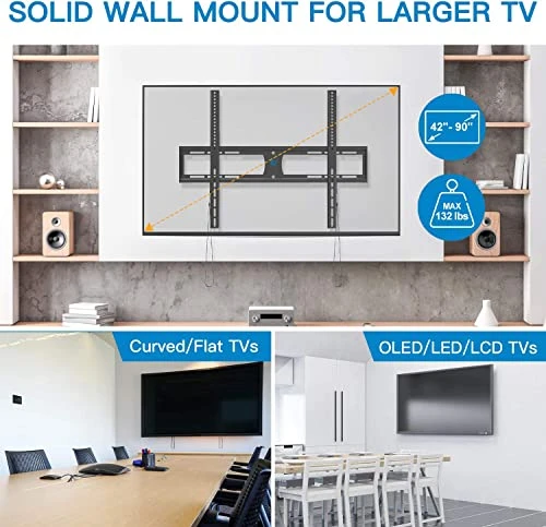 Pipishell Low Profile Fixed TV Wall Mount Bracket Ultra Slim For Most 42-90 Inch LCD OLED QLED 4K Plasma Flat Curved Screen TVs Up To132lbs Max VESA 800x600mm, Fits 16", 18", 24" Wood Studs 3 Pipishell Low Profile Fixed TV Wall Mount Bracket Ultra Slim For Most 42-90 Inch LCD OLED QLED 4K Plasma Flat Curved Screen TVs Up To132lbs Max VESA 800x600mm, Fits 16", 18", 24" Wood Studs - Image 3