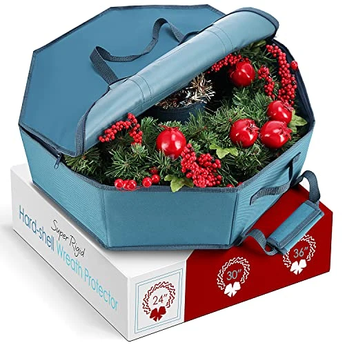 Hearth & Harbor Wreath Storage Container - Hard Shell Christmas Wreath Storage Bag With Interior Pockets, Dual Zipper And Handles - 24" Premium Wreath Storage Organizer Box 2 Hearth & Harbor Wreath Storage Container - Hard Shell Christmas Wreath Storage Bag With Interior Pockets, Dual Zipper And Handles - 24" Premium Wreath Storage Organizer Box - Image 2