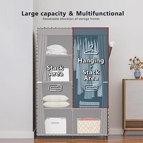 INGIORDAR Portable Closet Wardrobe Organizer Storage With Cover Non-Woben Fabric Portable Wardrobe Closet For Hanging Clothes Racks Shelving 34 Inch For Bedroom, Coffee 5 INGIORDAR Portable Closet Wardrobe Organizer Storage With Cover Non-Woben Fabric Portable Wardrobe Closet For Hanging Clothes Racks Shelving 34 Inch For Bedroom, Coffee - Image 5