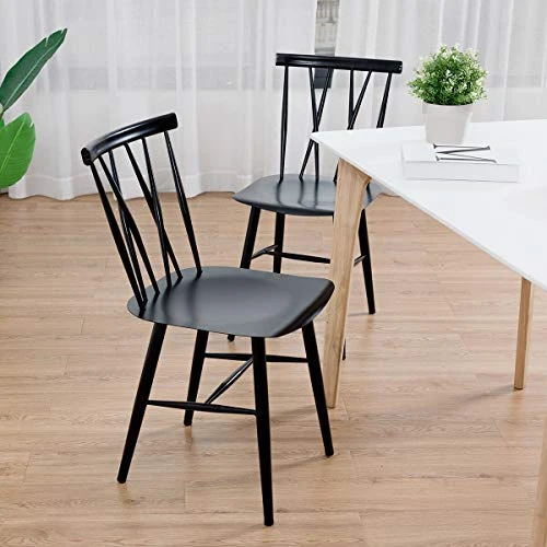 COSTWAY Dining Chair Set Of 2, Farmhouse Windsor Chairs Dining Room Chairs With Spindle Back And Sturdy Metal Construction, Wood Kitchen Side Chairs For Living Room Restaurant, Black (Height 17'') 2 COSTWAY Dining Chair Set Of 2, Farmhouse Windsor Chairs Dining Room Chairs With Spindle Back And Sturdy Metal Construction, Wood Kitchen Side Chairs For Living Room Restaurant, Black (Height 17'') - Image 2