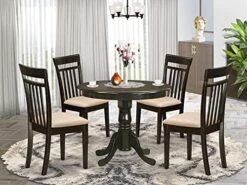 East West Furniture Wooden Dining Table Set- 4 Great Dining Room Chairs - A Lovely Round Dining Table- Faux Leather Seat And Cappuccino Finish Round Wooden Table 26 East West Furniture Wooden Dining Table Set- 4 Great Dining Room Chairs - A Lovely Round Dining Table- Faux Leather Seat And Cappuccino Finish Round Wooden Table -Songmics Furniture Shop 51QP8JILEL. AC