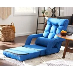 JOMEED Indoor Padded Ultra Soft Fabric Wearproof 6 Position Folding Chaise Lounge Sofa Chair W/Armrests And Detachable Chaise Footrest Pillow, Blue -Songmics Furniture Shop 51QQgAGRhrL