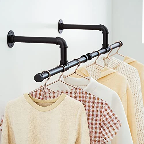 FANHAO Industrial Pipe Clothes Rack, Heavy Duty Rustic Detachable Wall Mounted Clothing Rack Black Iron Garment Bar, Multi-purpose Hanging Rod For Closet Storage, 2 Pack 4 FANHAO Industrial Pipe Clothes Rack, Heavy Duty Rustic Detachable Wall Mounted Clothing Rack Black Iron Garment Bar, Multi-purpose Hanging Rod For Closet Storage, 2 Pack - Image 4