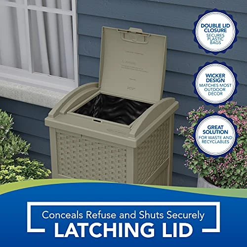 Suncast 33 Gallon Hideaway Trash Can For Patio - Resin Outdoor Trash With Lid - Use In Backyard, Deck, Or Patio - Dark Taupe 4 Suncast 33 Gallon Hideaway Trash Can For Patio - Resin Outdoor Trash With Lid - Use In Backyard, Deck, Or Patio - Dark Taupe - Image 4